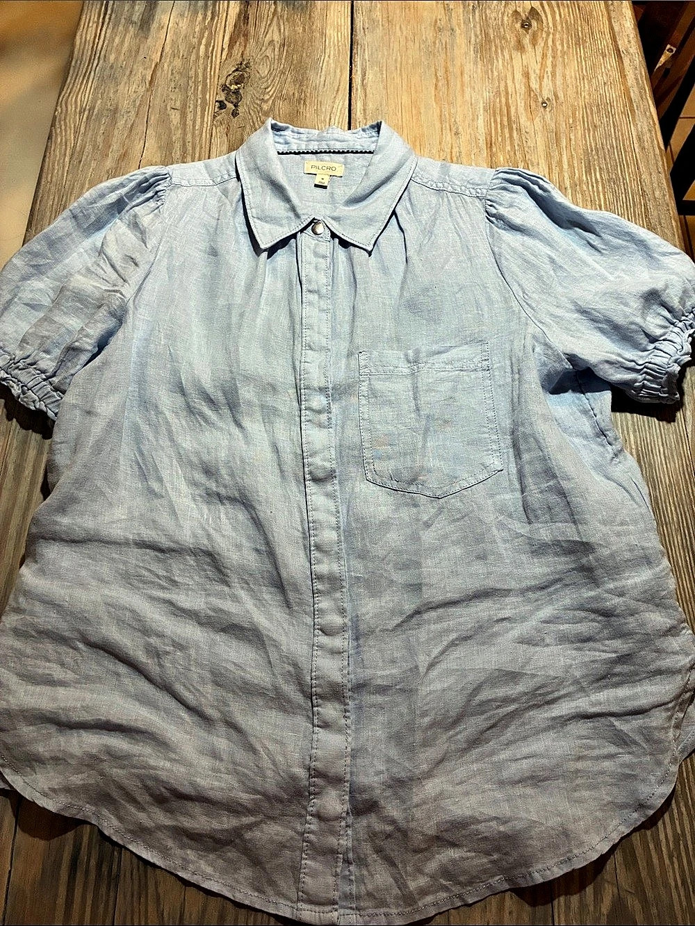 Pilcro Puff Sleeve Button Down Blue Medium